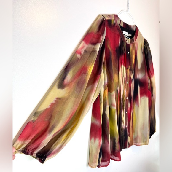 Calvin Klein Red and Gold Graphic Blouse Plus Size Women's 1X - Picture 3 of 10